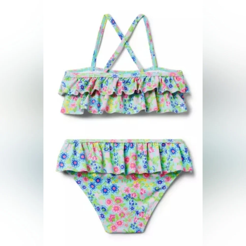 Janie and Jack Floral Ruffle Bikini in Mint Green, Pink, Blue